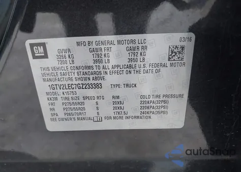 2016 GMC Sierra 1500 from USA, damaged, VIN 1GTV2LEC7GZ233383